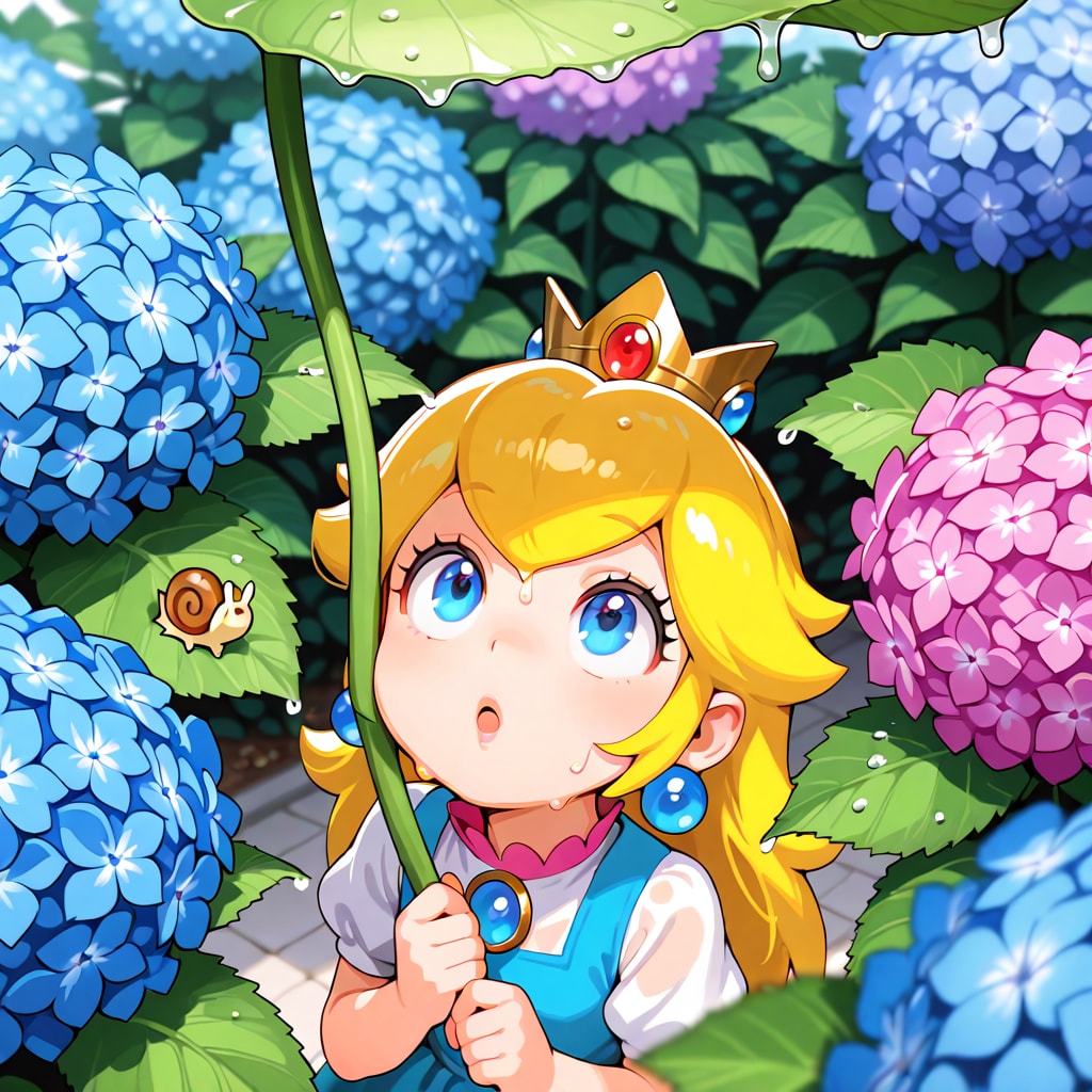 雨とアジサイとカタツムリ