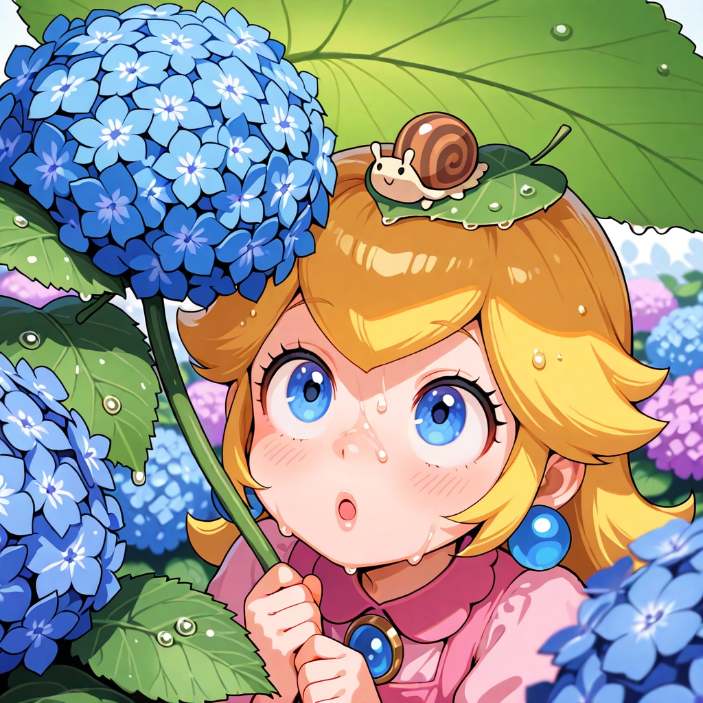 雨とアジサイとカタツムリ