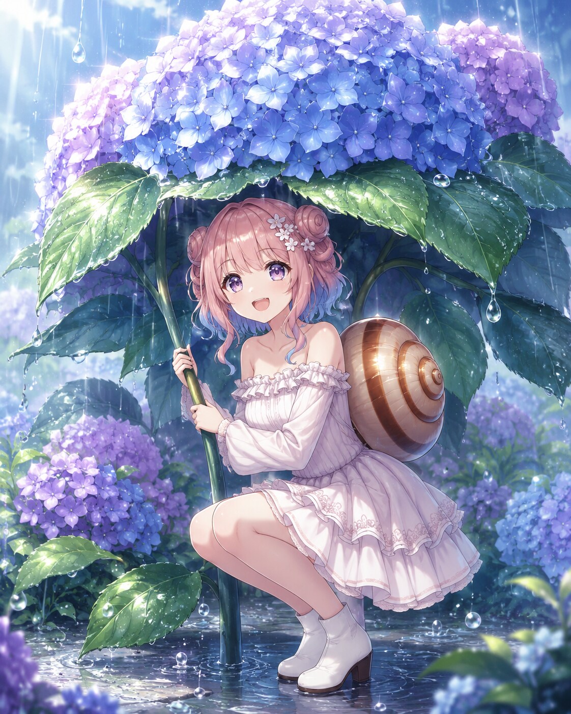 ある梅雨の日のカタツムリ少女