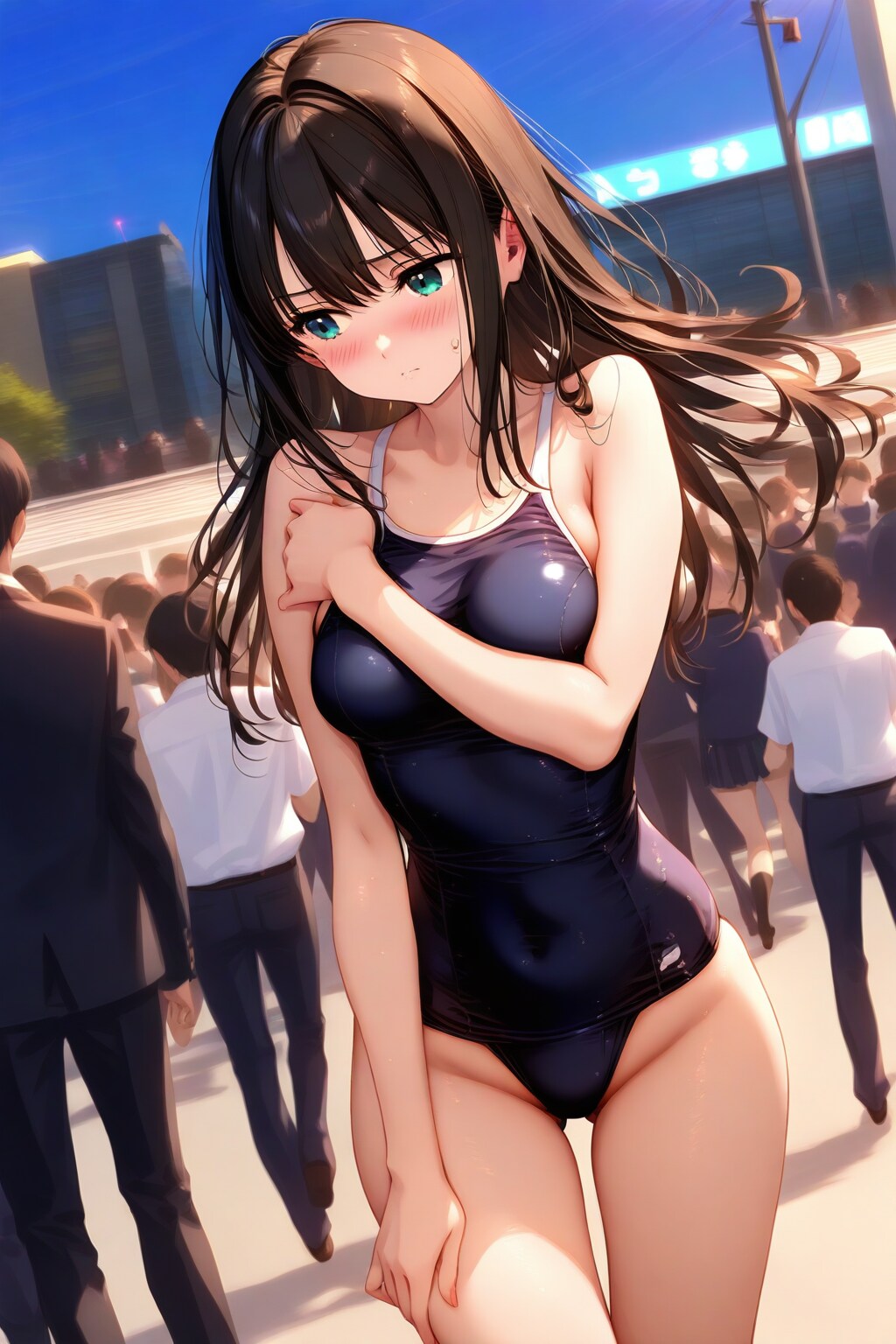 水着で街に立ってみた。