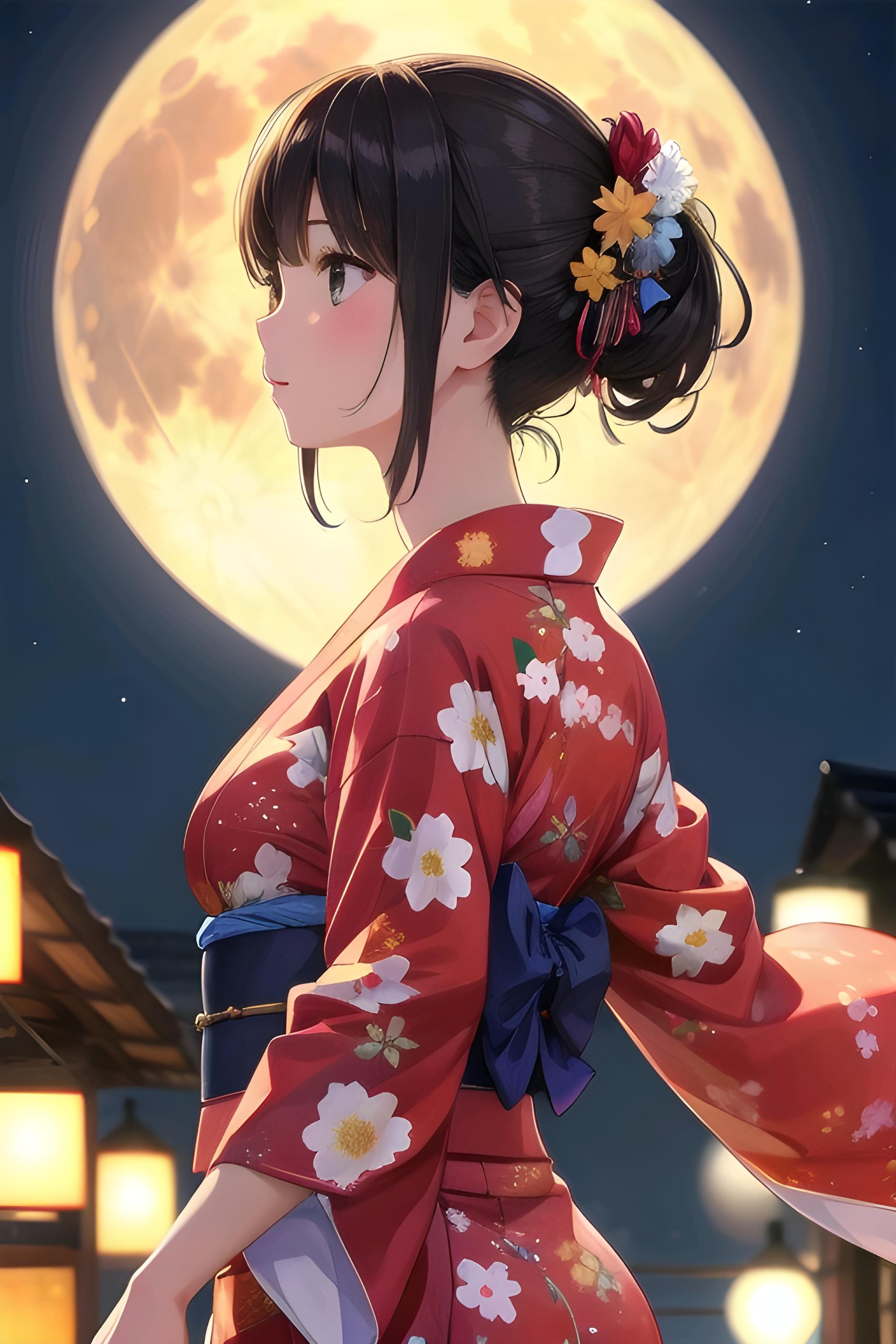 フルムーンと浴衣の少女