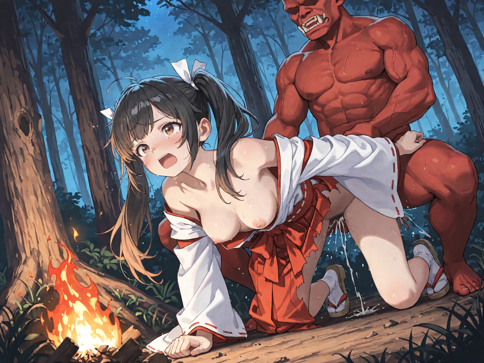 赤鬼に襲われる巫女