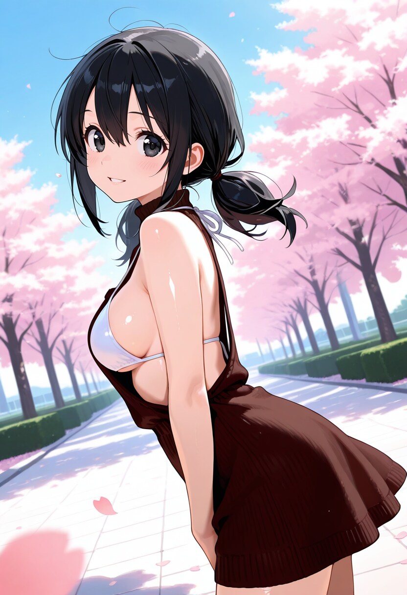 桜とニットと白ビキニ