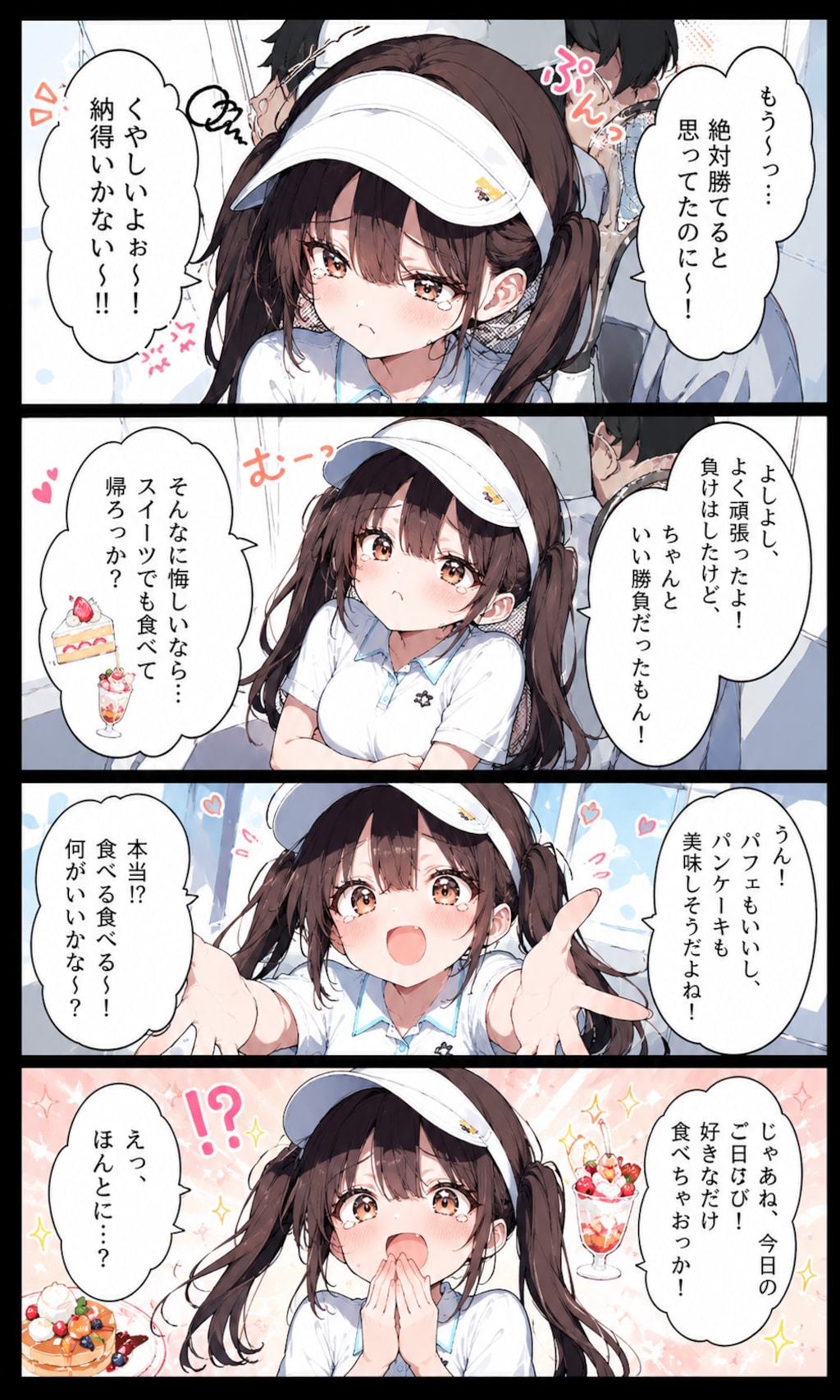 漫画風:テニス勝負からのスイーツ