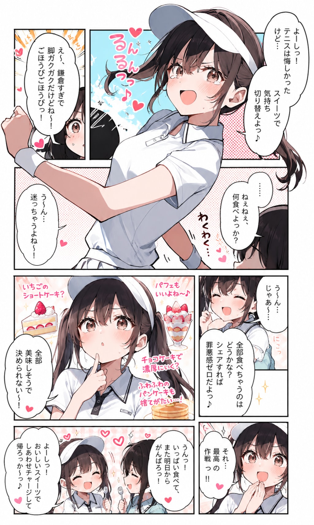漫画風:テニス勝負からのスイーツ