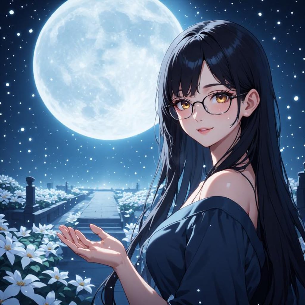 月夜の黒髪メガネ