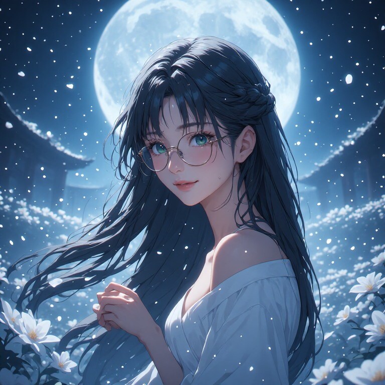 月夜の黒髪メガネ | の人気AIイラスト・グラビア