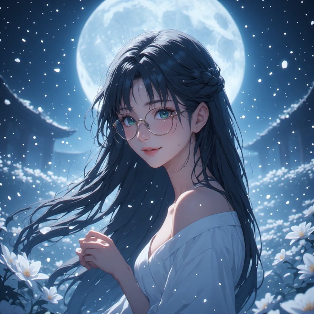 月夜の黒髪メガネ