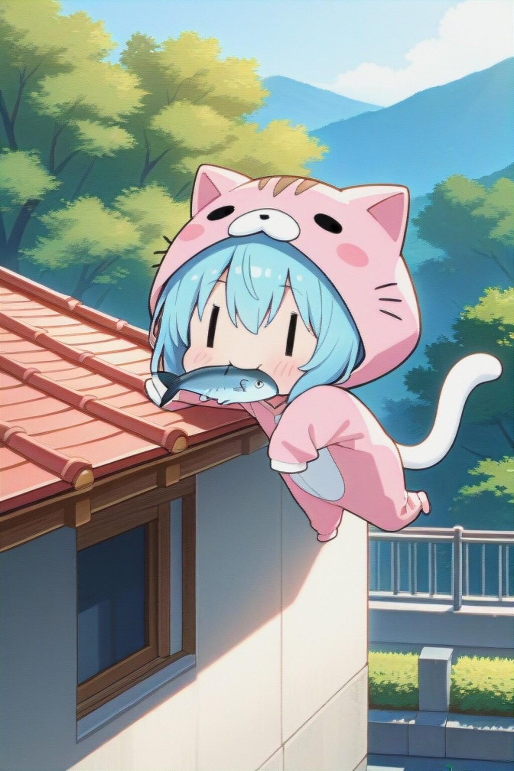 きぐるみの青髪ちゃん