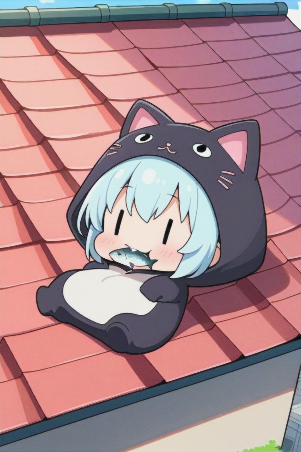 きぐるみの青髪ちゃん