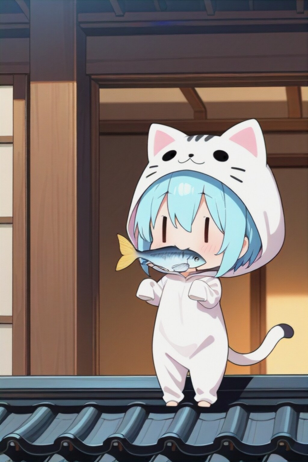 きぐるみの青髪ちゃん