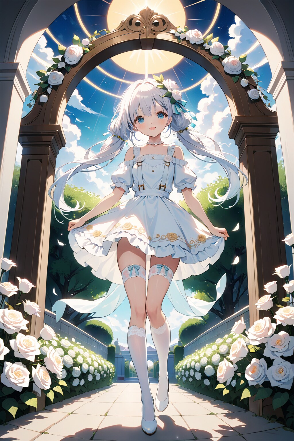 薔薇の白ワンピ