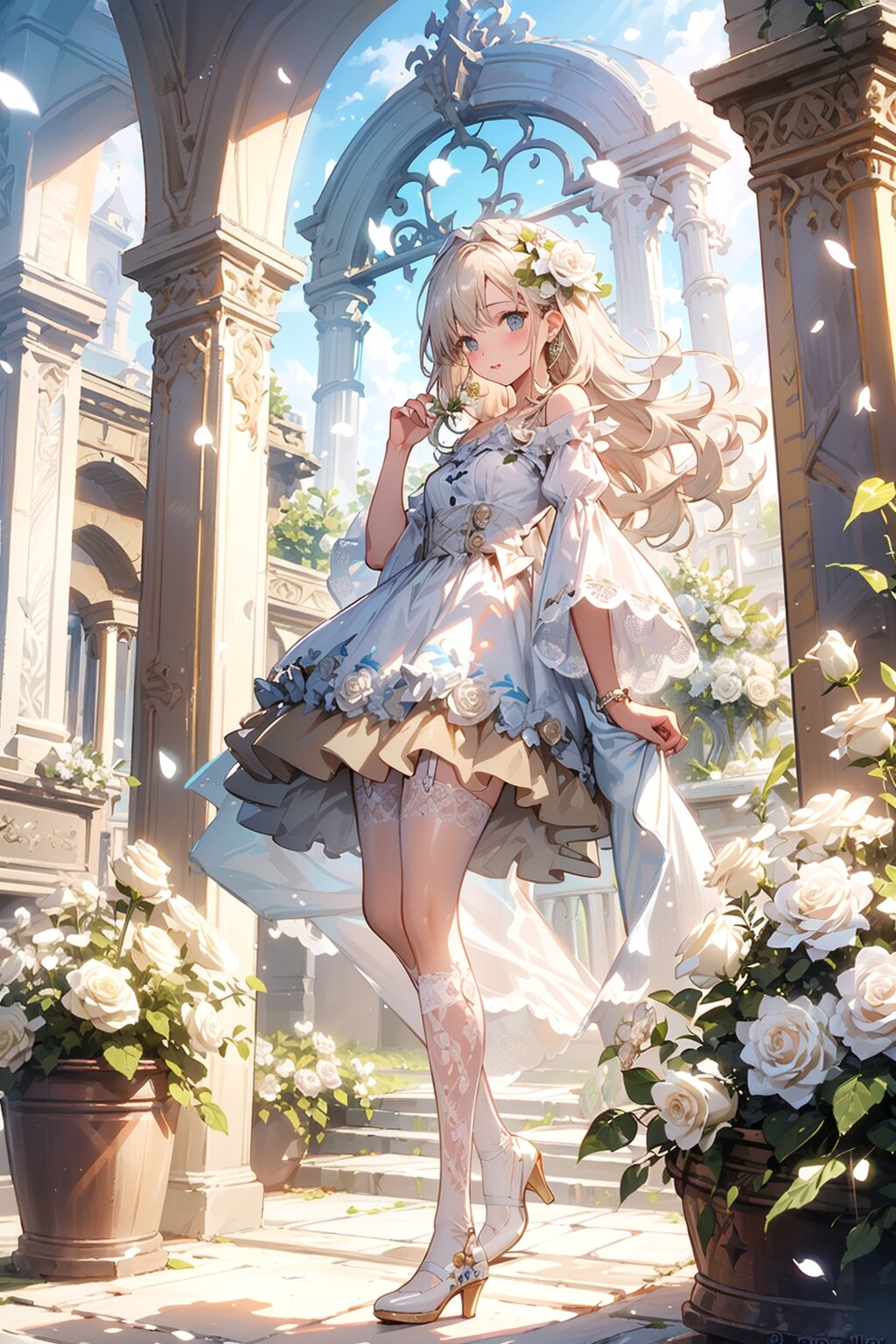 薔薇の白ワンピ