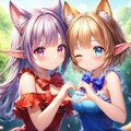 2人でハートマークを作るケモ耳エルフさん 3枚目