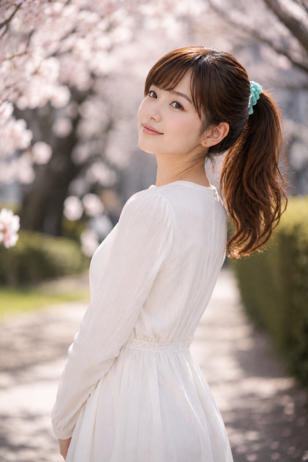 桜の並木道で
