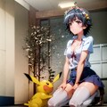とある魔術の禁書目録の魅力的な学生服を着崩した「初春飾利」とポケモン「ピカチュウ」のコラボ 2枚目