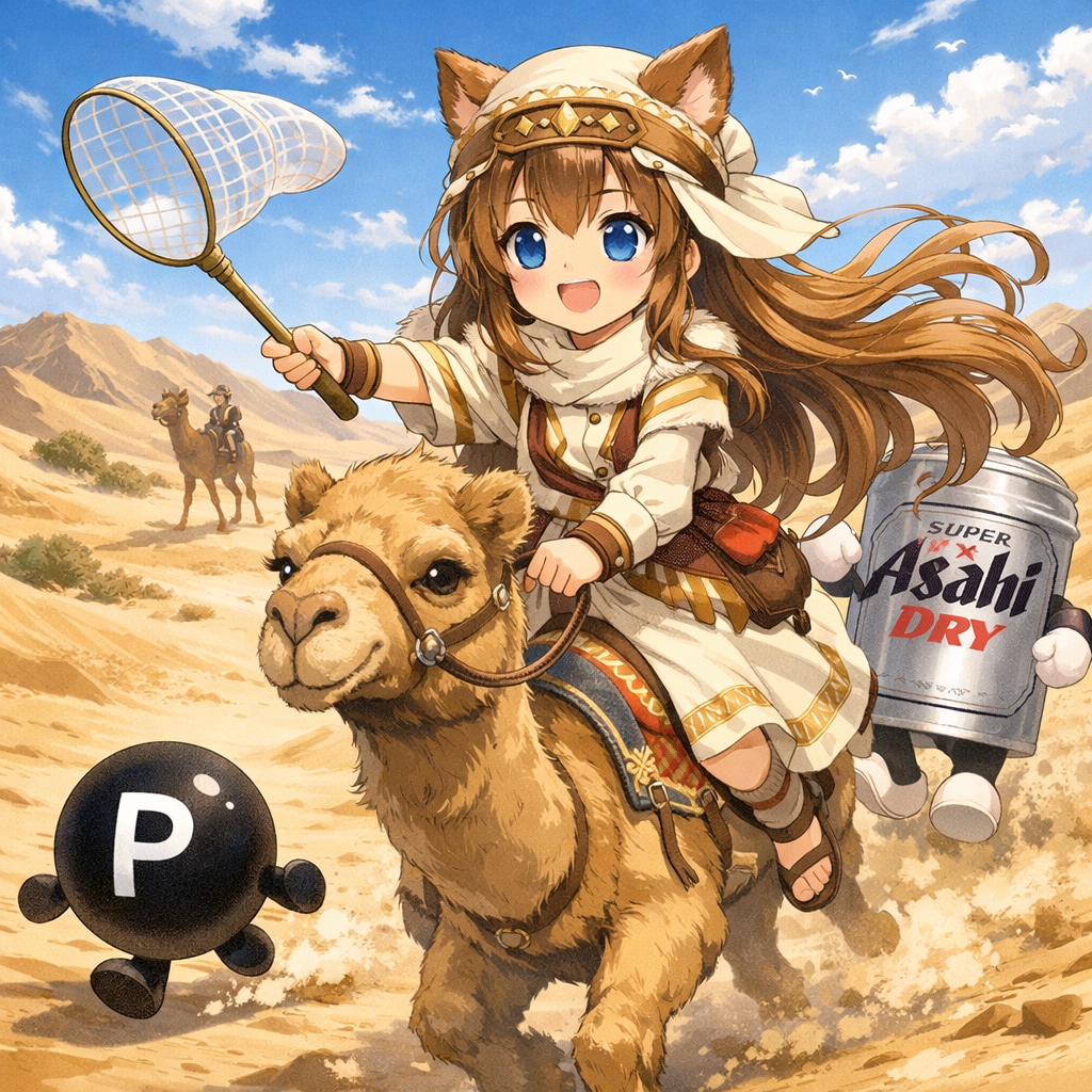 ラクダに乗って点Pを追いかける小さな女の子