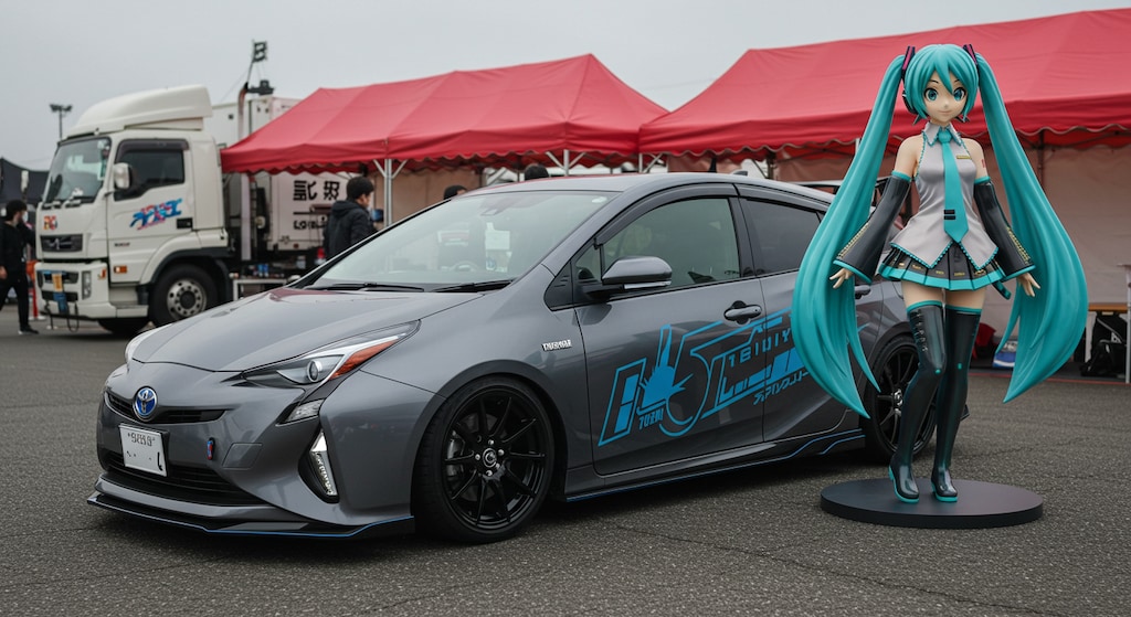 初音ミクとプリウスセダン