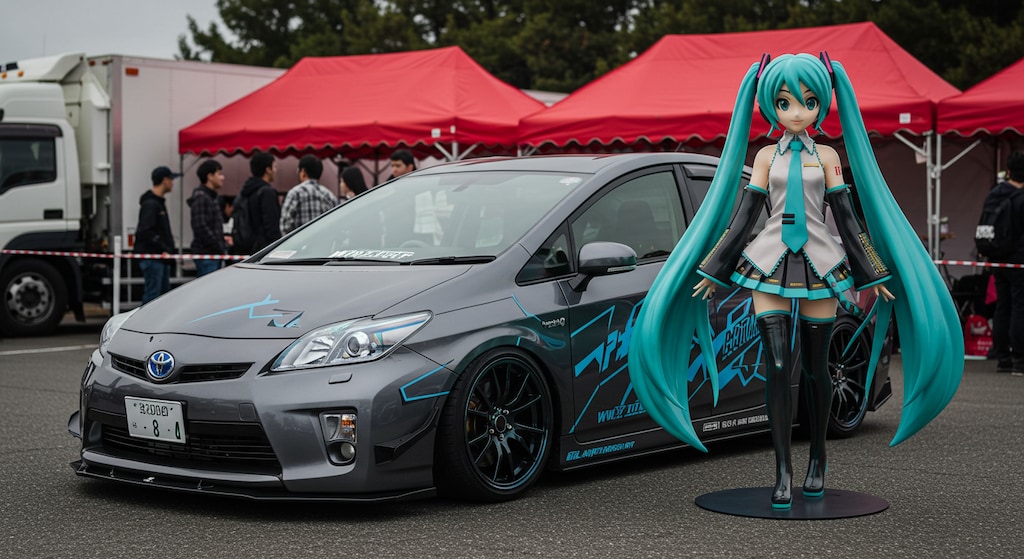 初音ミクとプリウスセダン