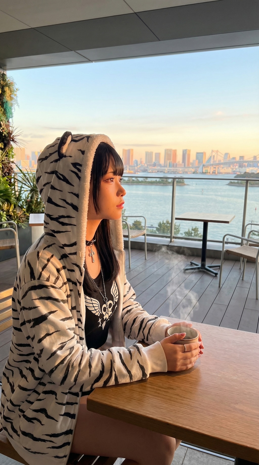 朝日を眺めながら...。