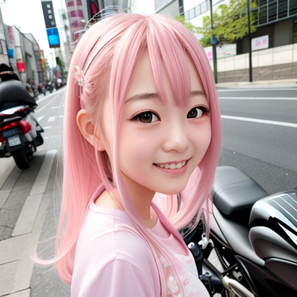 ピンクヘアバイク女子