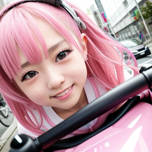 ピンクヘアバイク女子