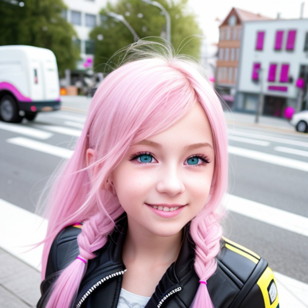 ピンクヘアバイク女子