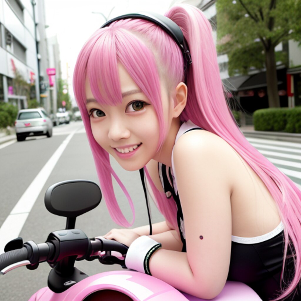 ピンクヘアバイク女子