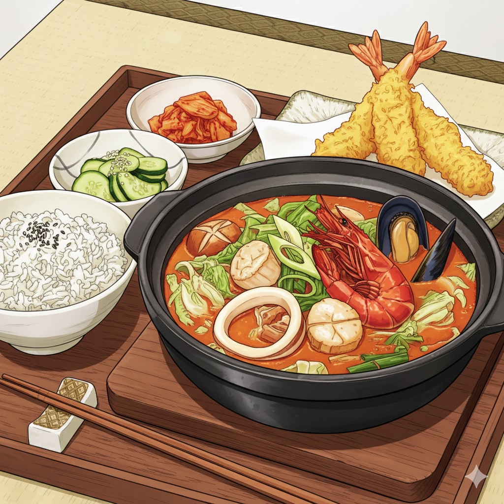 海鮮チゲ定食が食べられるなんていい学食だね！