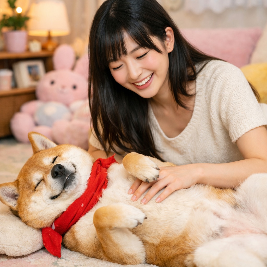 柴犬をなでなで