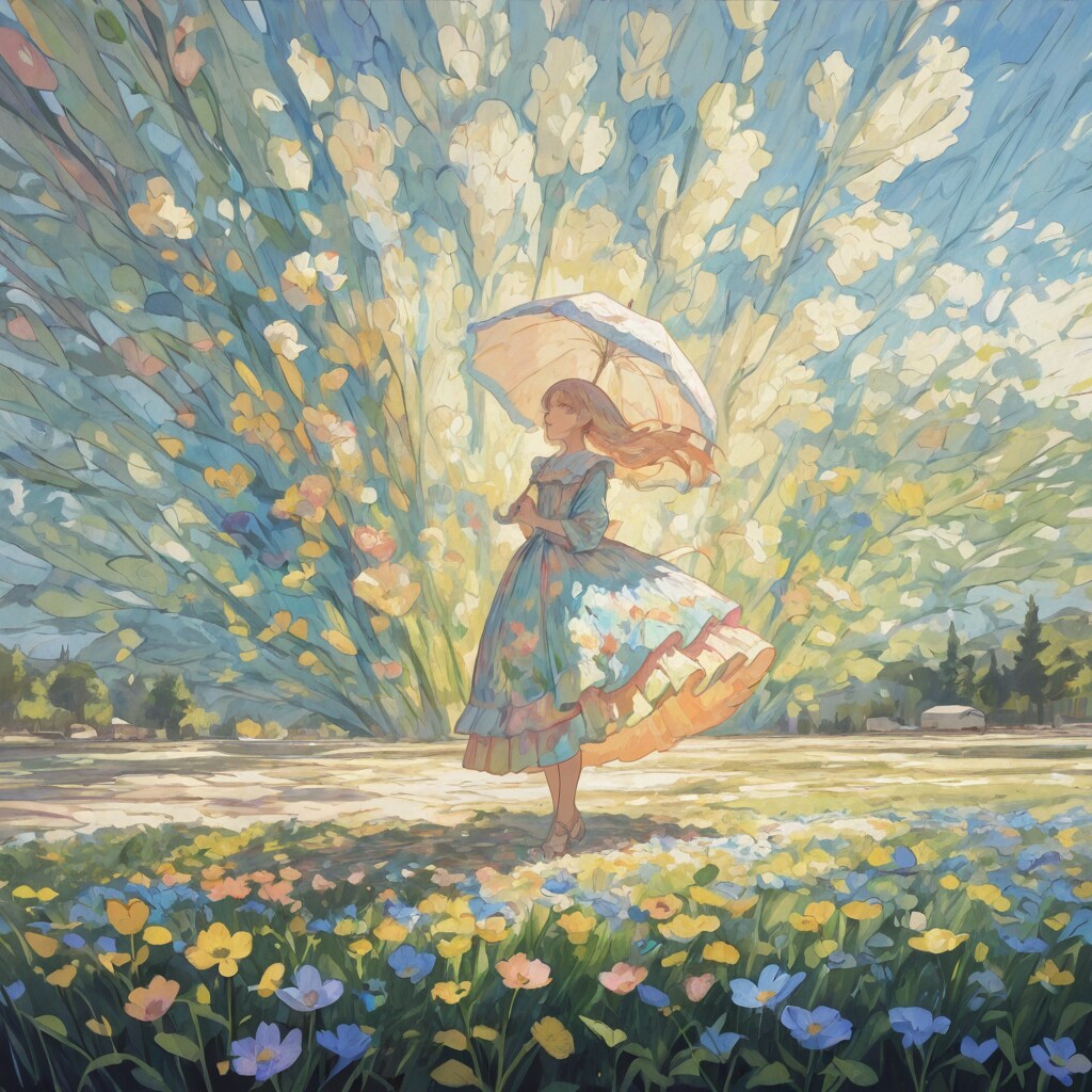 印象派風「花と少女」 | の人気AIイラスト・グラビア