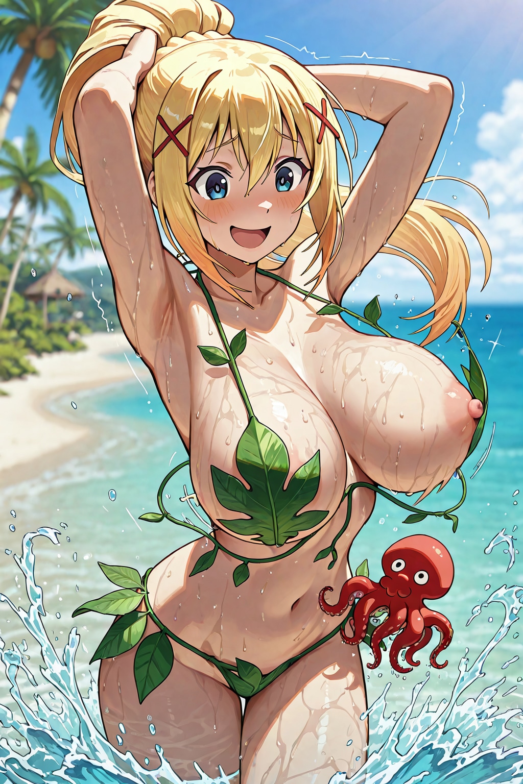 葉っぱビキニでポロリなダクネス🍃👙🏝️🐙😍❤️
