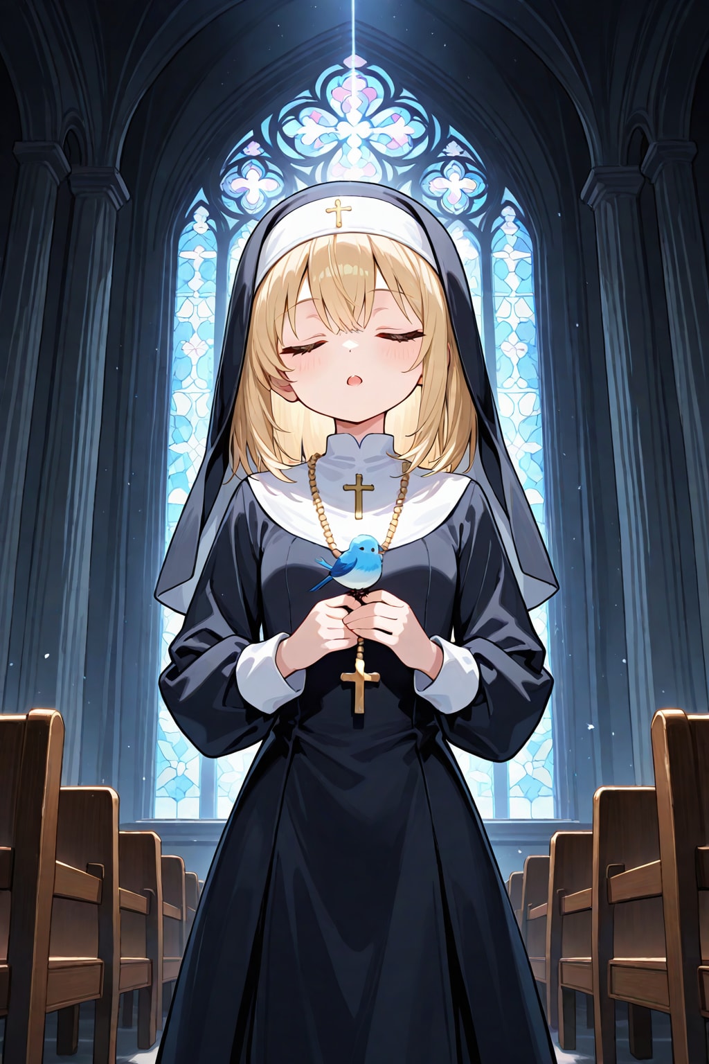 教会で歌う幼い修道女