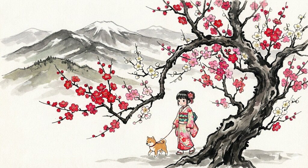 残雪と紅梅