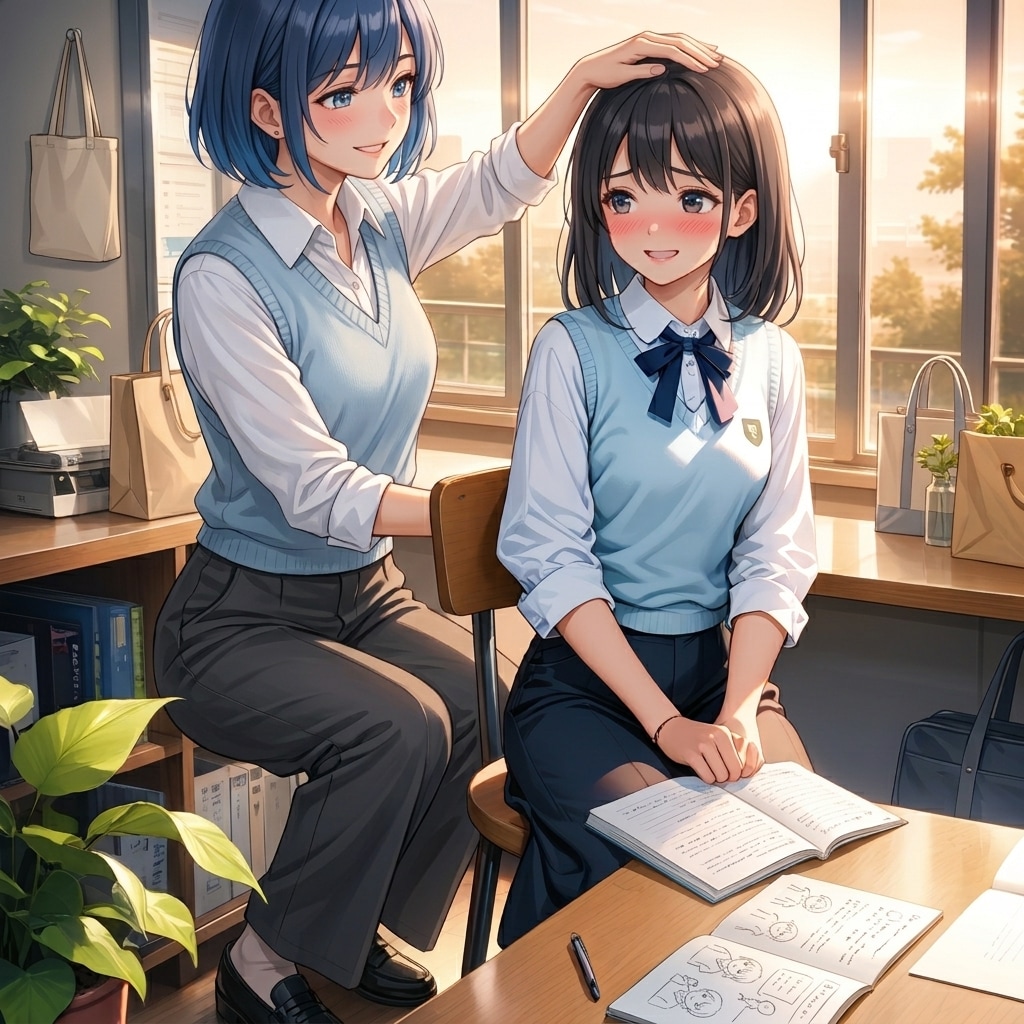 頑張った後輩に、よしよし① | の人気AIイラスト・グラビア