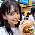 ハンバーガーの日を楽しむ彼女 3枚目