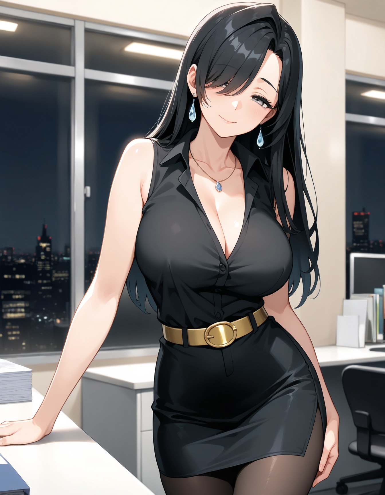 ノースリーブシャツとペンシルスカート