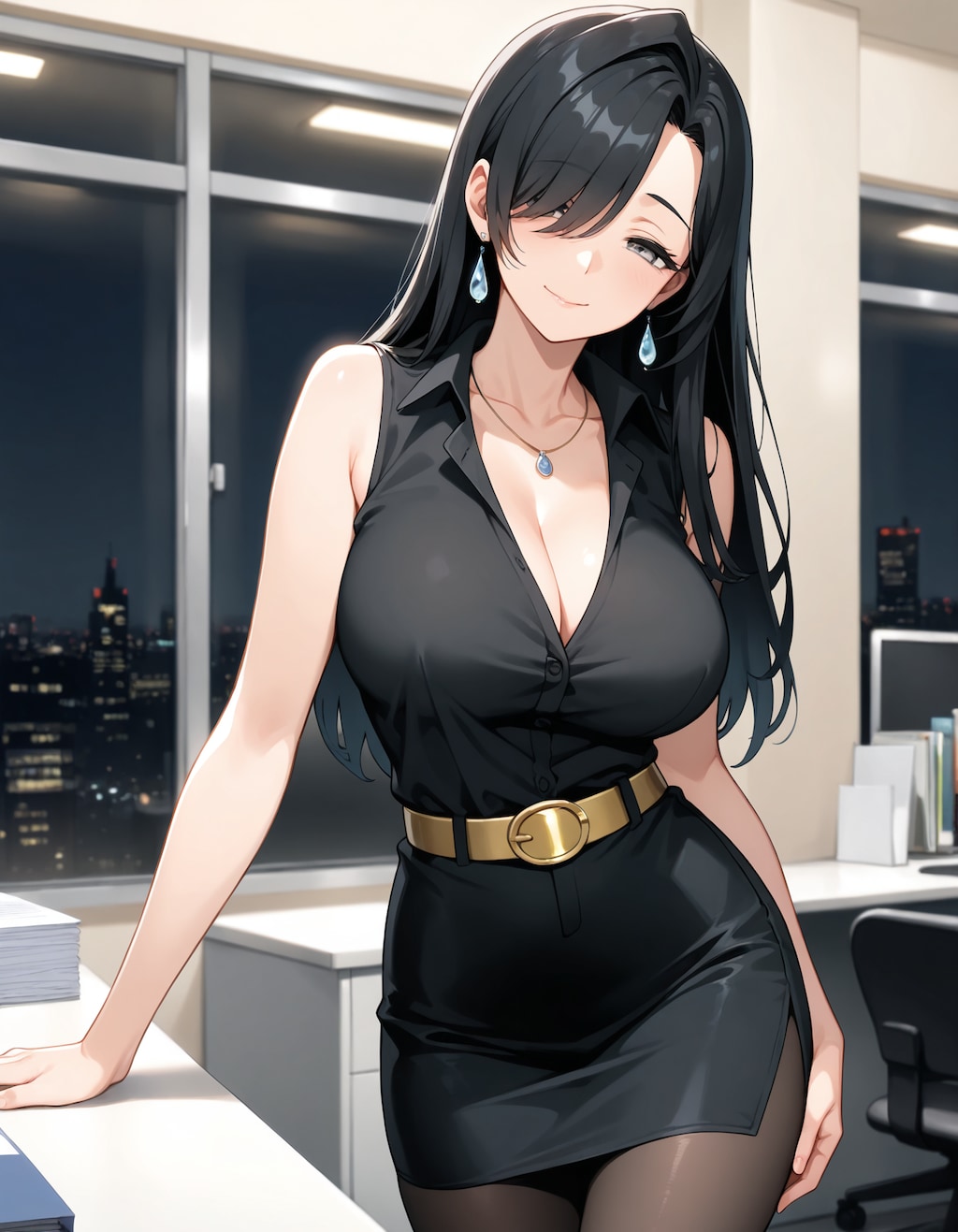 ノースリーブシャツとペンシルスカート