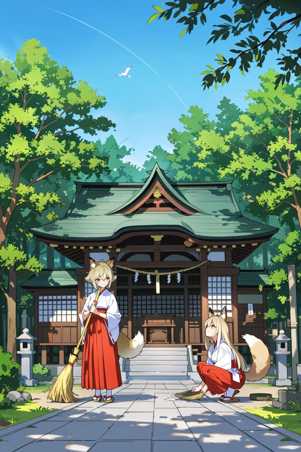 双子姉妹の朝のお勤め