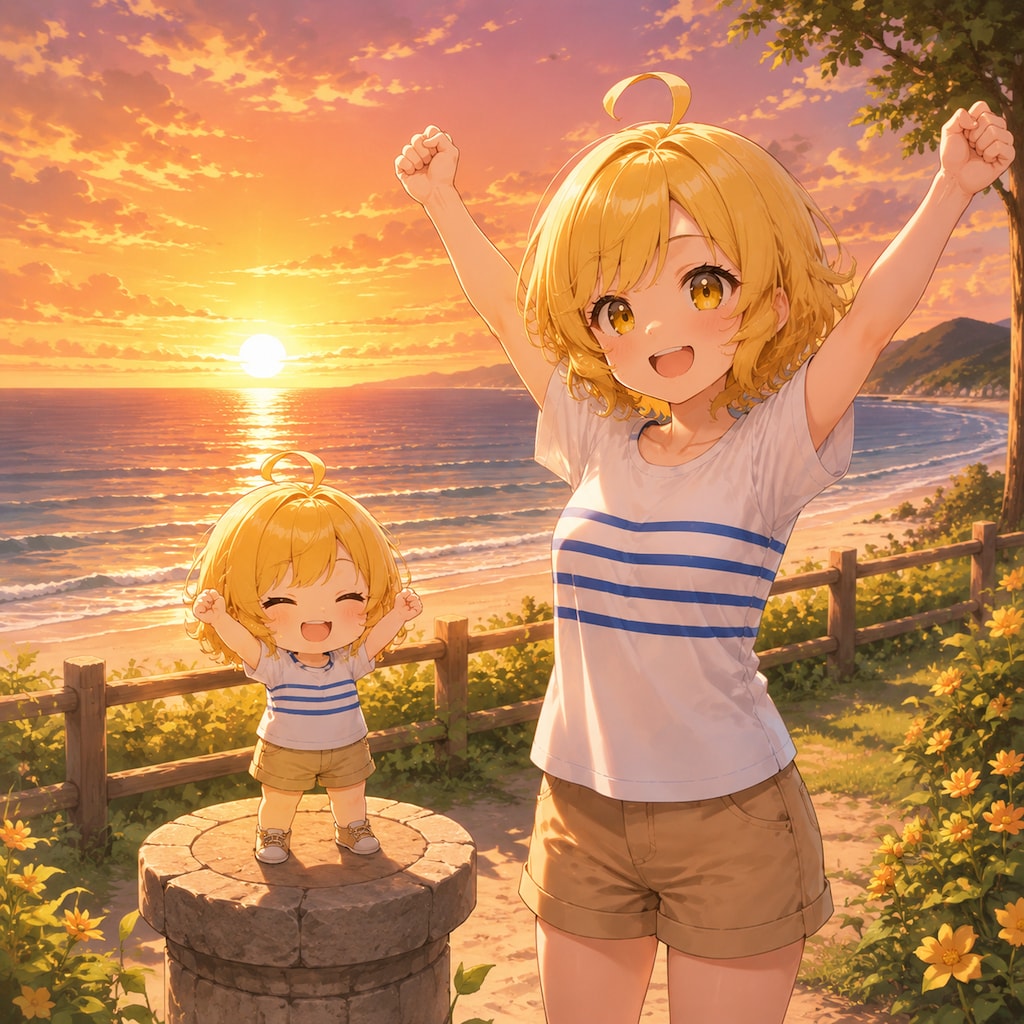 今日ガツる。(夕日を眺む。でこっち見てるver付き)