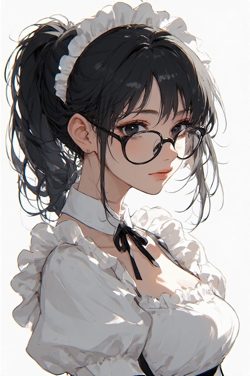 眼鏡ポニテメイドさん | の人気AIイラスト・グラビア