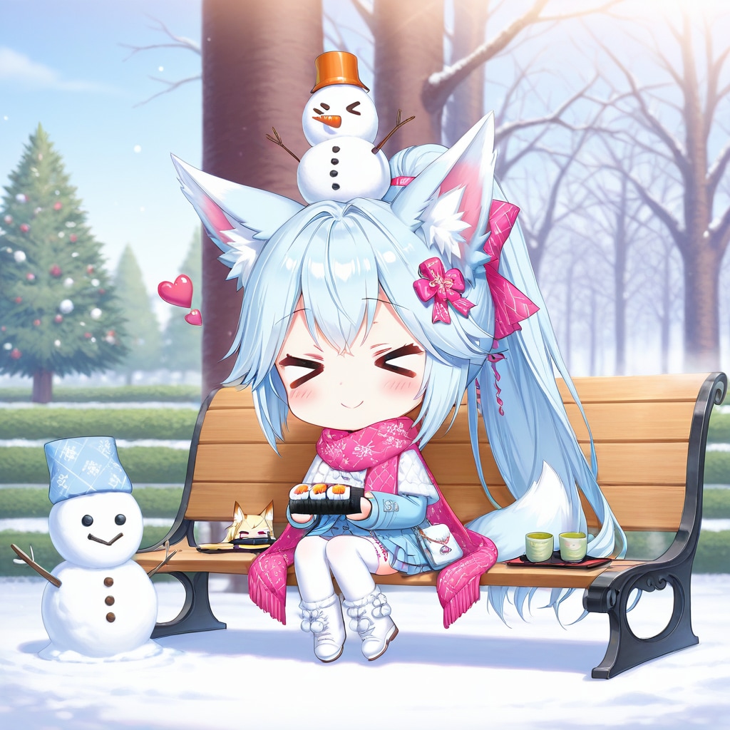 公園でお寿司を食べる青髪ちゃん