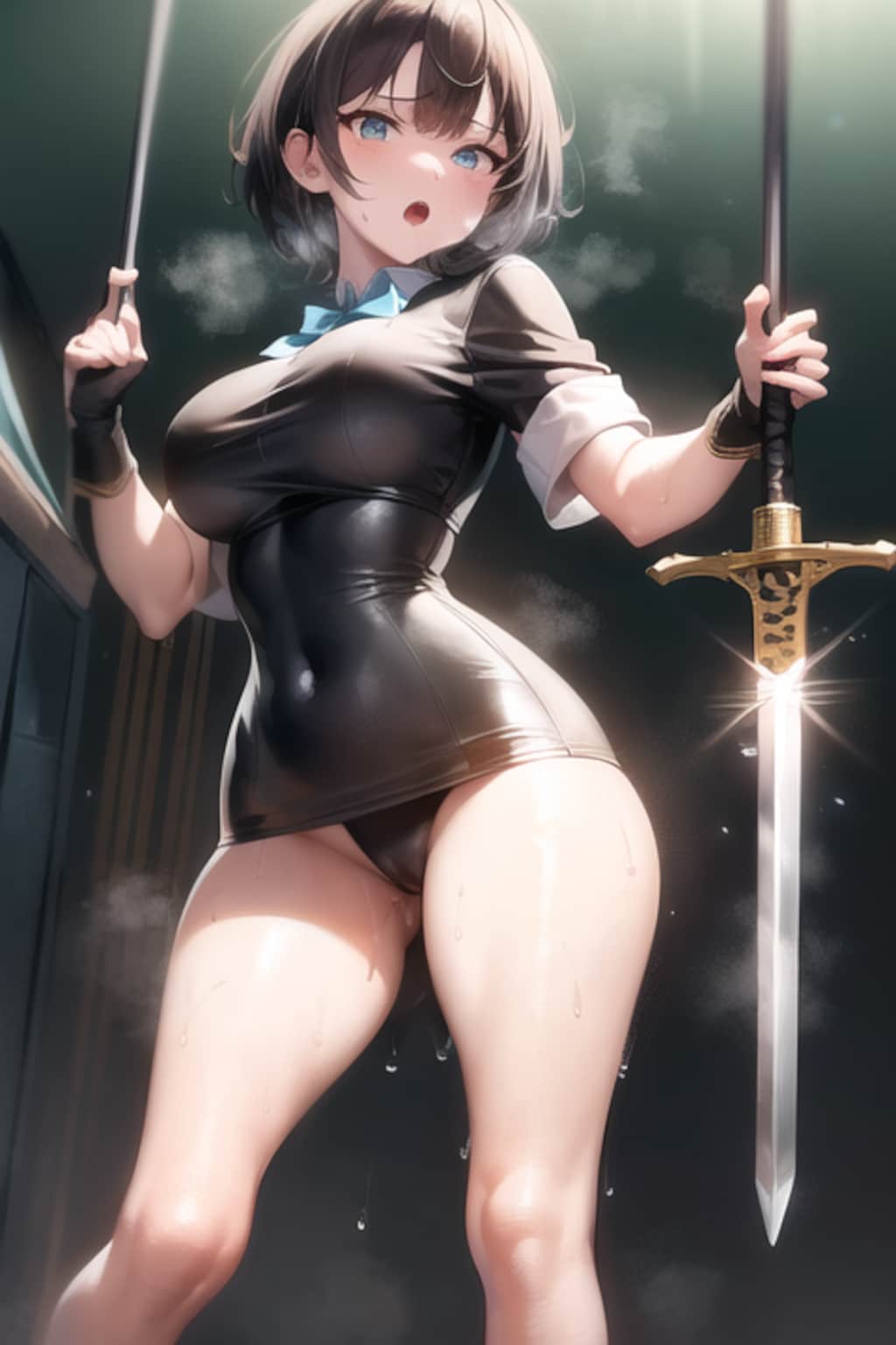 剣をふるう練習しちゃった黒髪ショートJK