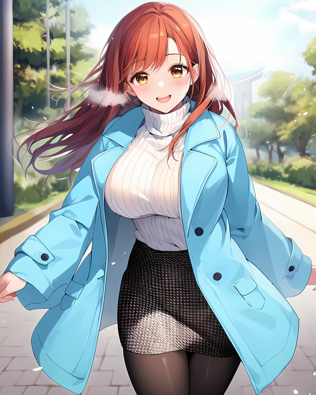 💙パウダーブルーのコートで朝散歩✨金曜日の爽やか通勤風景☀️ | の人気AIイラスト・グラビア