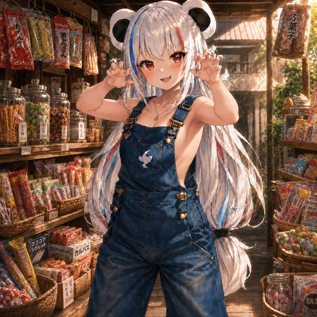オーバーオールリズベッドちゃんにヽ（ﾟ皿ﾟ)ヽ ｶﾞｵｰ!!を頂きました をブラッシュアップ | の人気AIイラスト・グラビア
