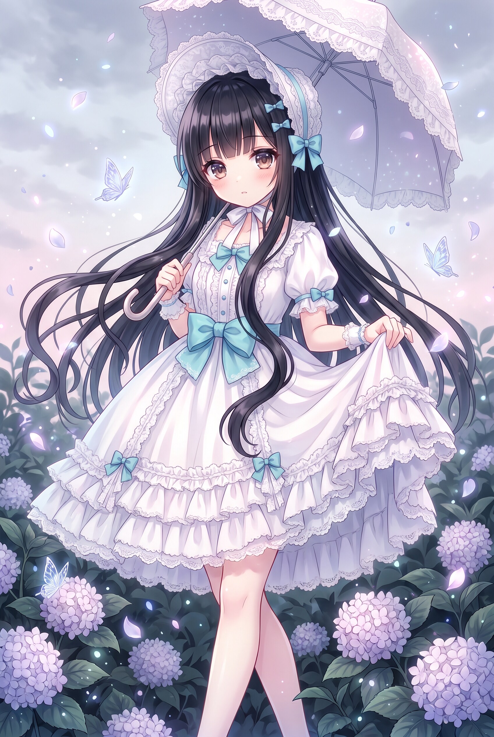 紫陽花と白の淑女