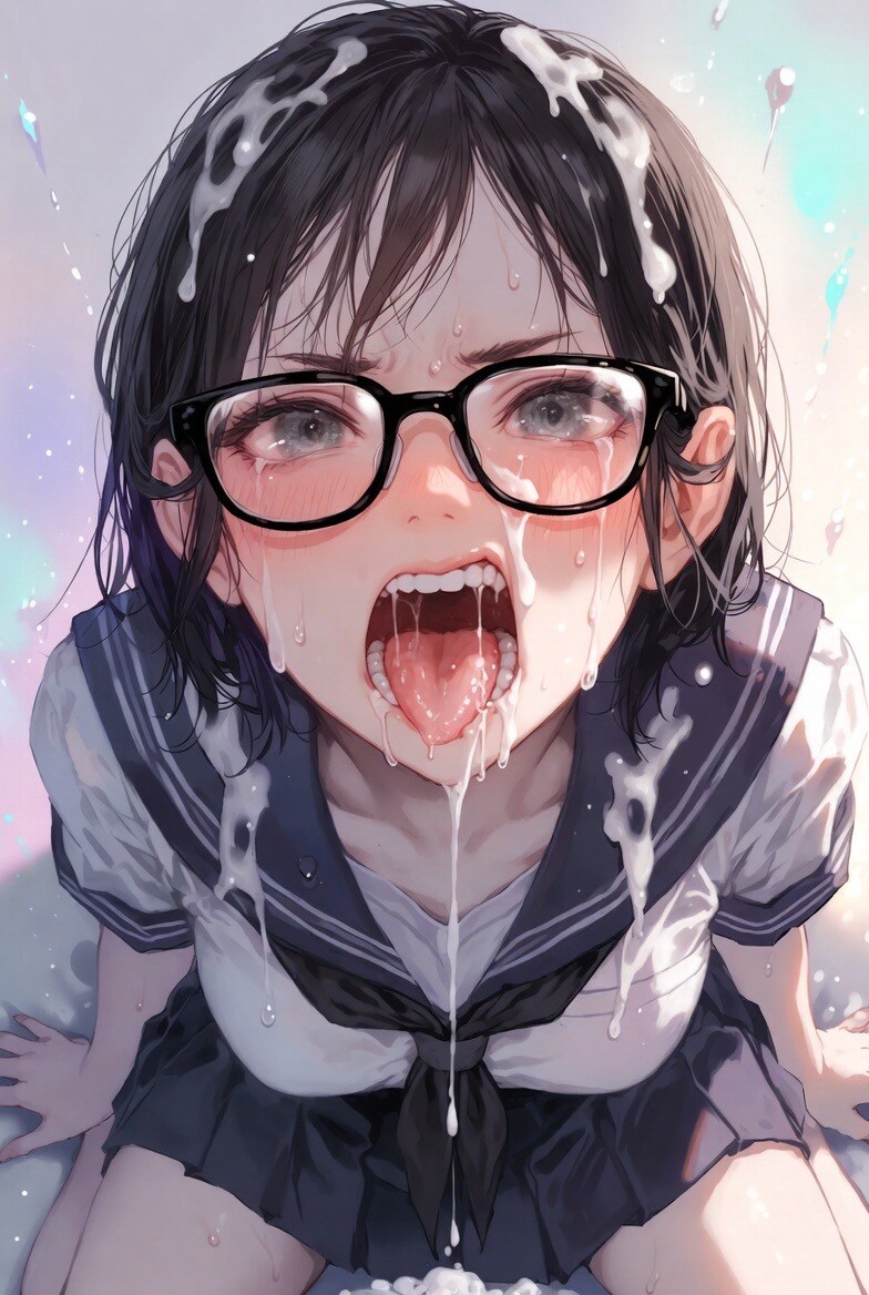 精液をぶっかけられている女の子