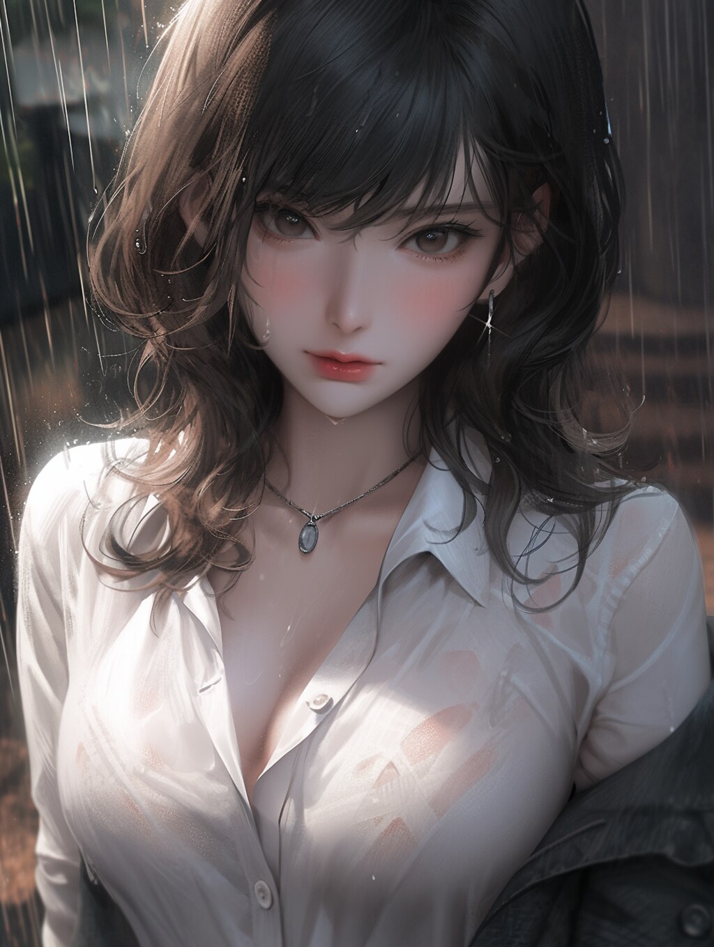 雨に濡れたOL