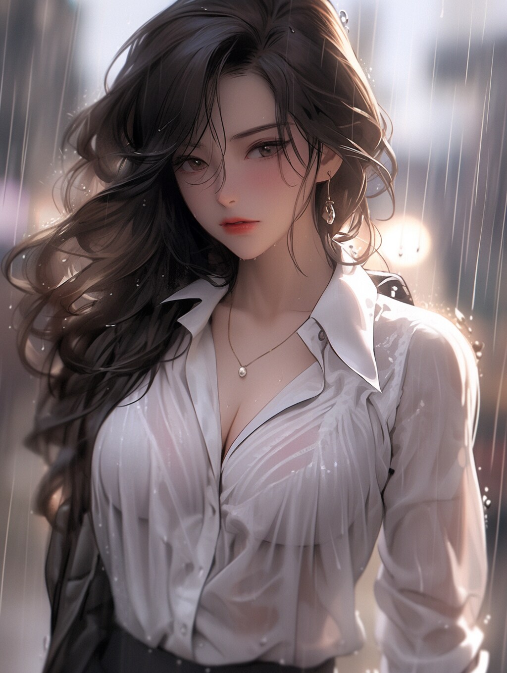 雨に濡れたOL