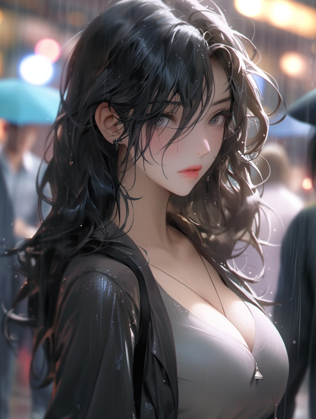 雨に濡れたOL